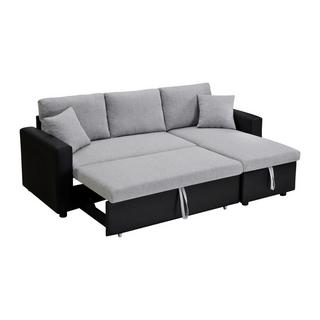 Vente-unique Canapé d'angle convertible et réversible en tissu gris clair et noir GAZUR II  