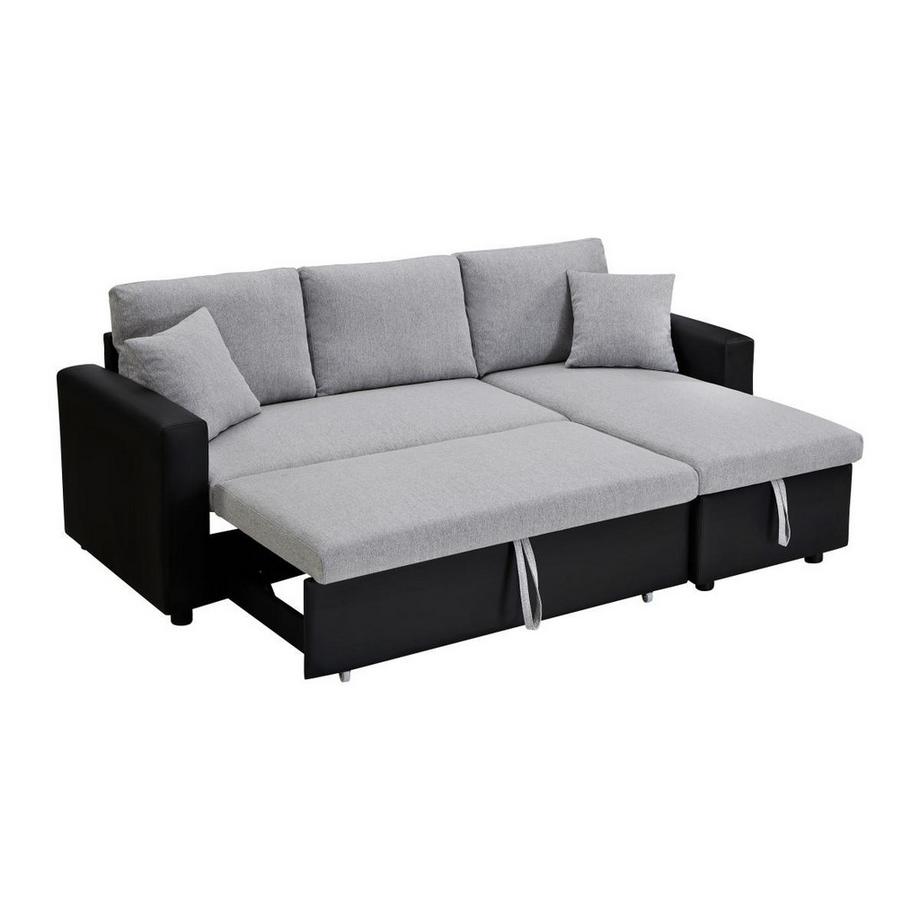 Vente-unique Ecksofa mit Schlaffunktion GAZUR - Stoff & Kunstleder - Ecke wechselbar - Schwarz & Grau  