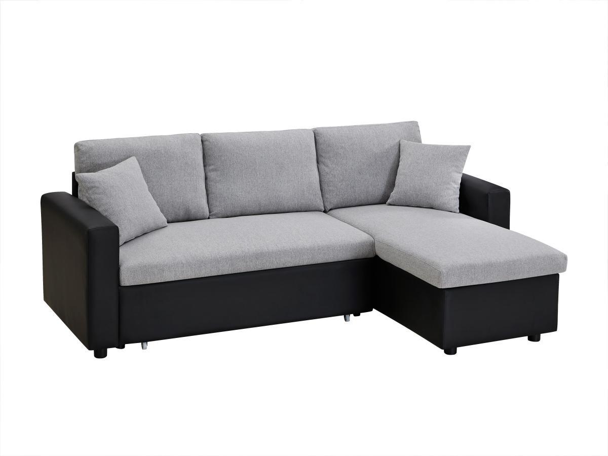 Vente-unique Canapé d'angle convertible et réversible en tissu gris clair et noir GAZUR II  