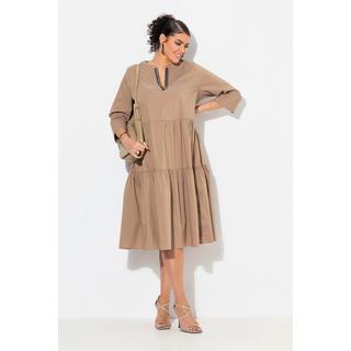 Ulla Popken  Robe midi à volants, col tunisien et manches 3/4, coupe évasée 