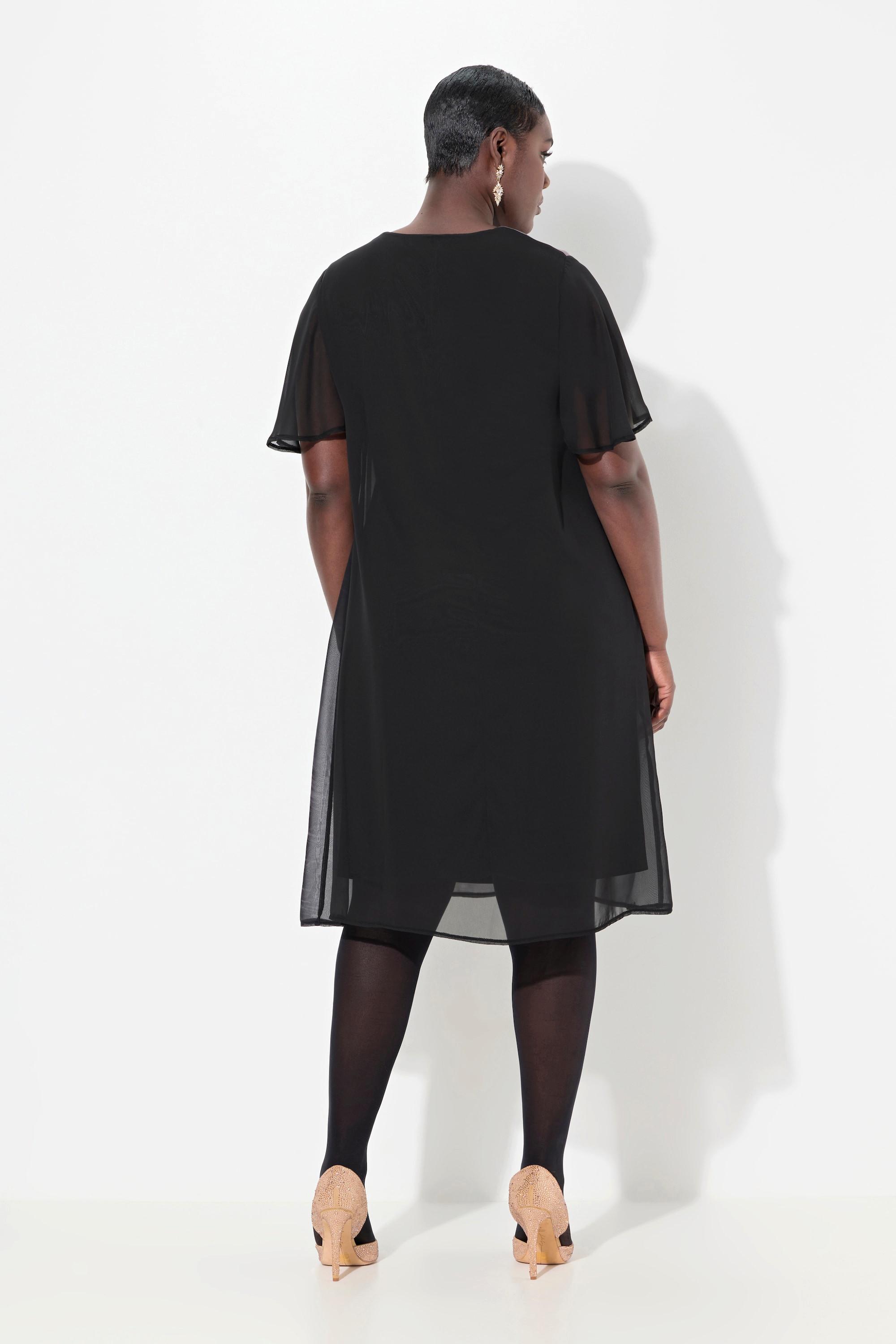 Ulla Popken Robe A-Line Col V Manches Courtes Imprimé Floral  