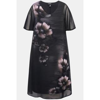 Ulla Popken Robe A-Line Col V Manches Courtes Imprimé Floral  