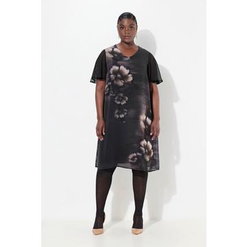 Robe à manches courtes et col en V, imprimé floral et ligne en A