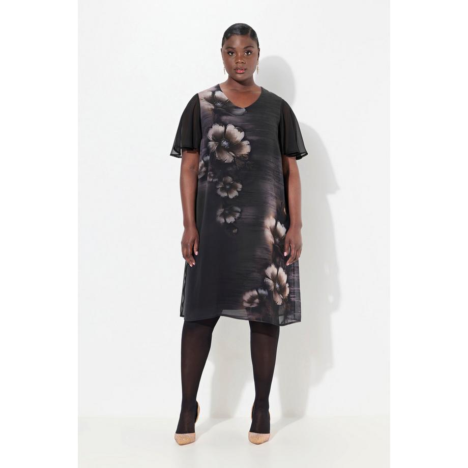 Ulla Popken Abito Floreale Linea A Scollo V Mezza Manica  