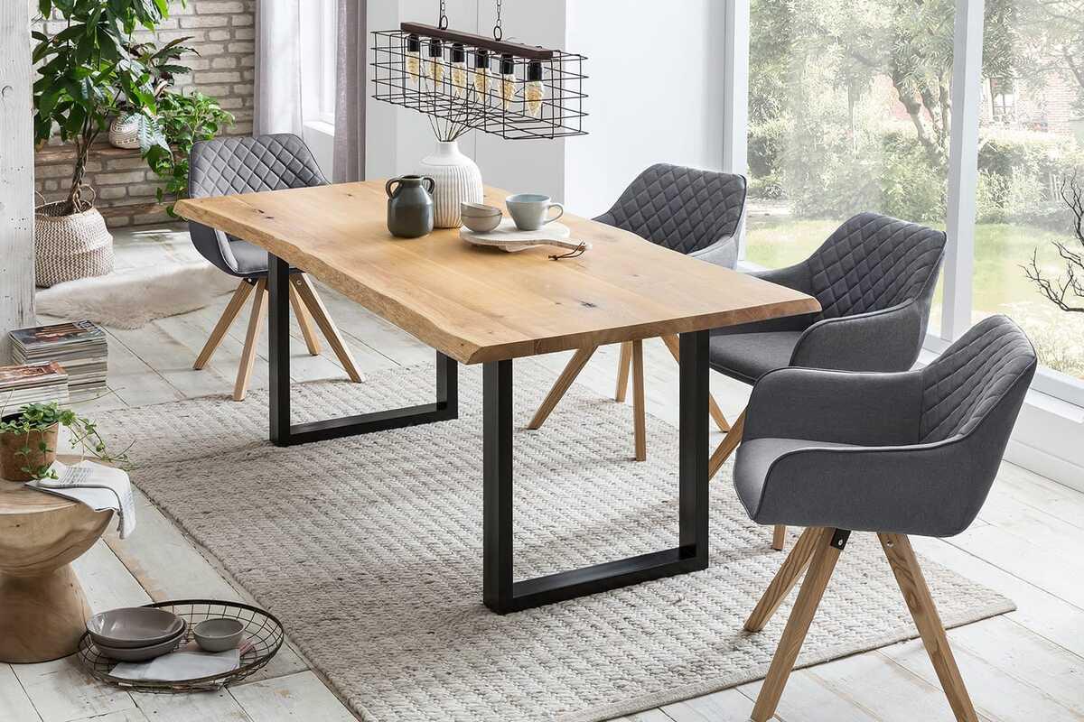 mutoni Tavolo da pranzo in rovere con bordo ad albero 140x80cm  