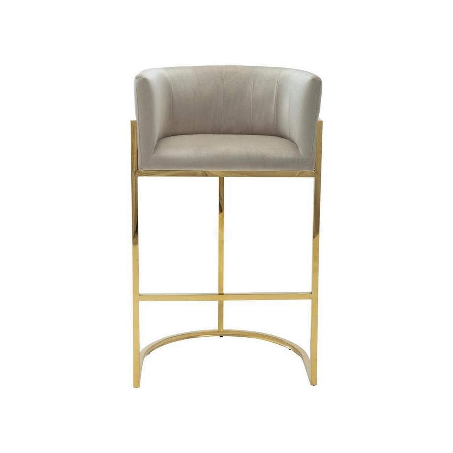 PASCAL MORABITO Tabouret de bar en velours et acier inoxydable - Beige et doré - PERIA de Pascal MORABITO  