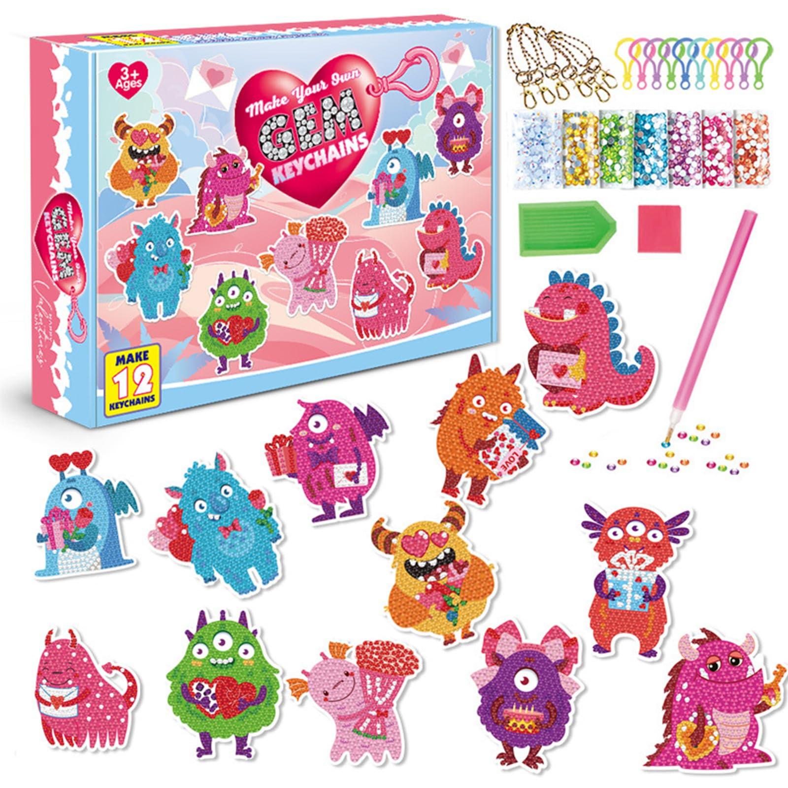 Activity-board  Diamantmalerei Schlüsselanhänger, 5D Diamantmalerei Schlüsselanhänger Kits Kindertag Monster Diamant Anhänger Ornamente 