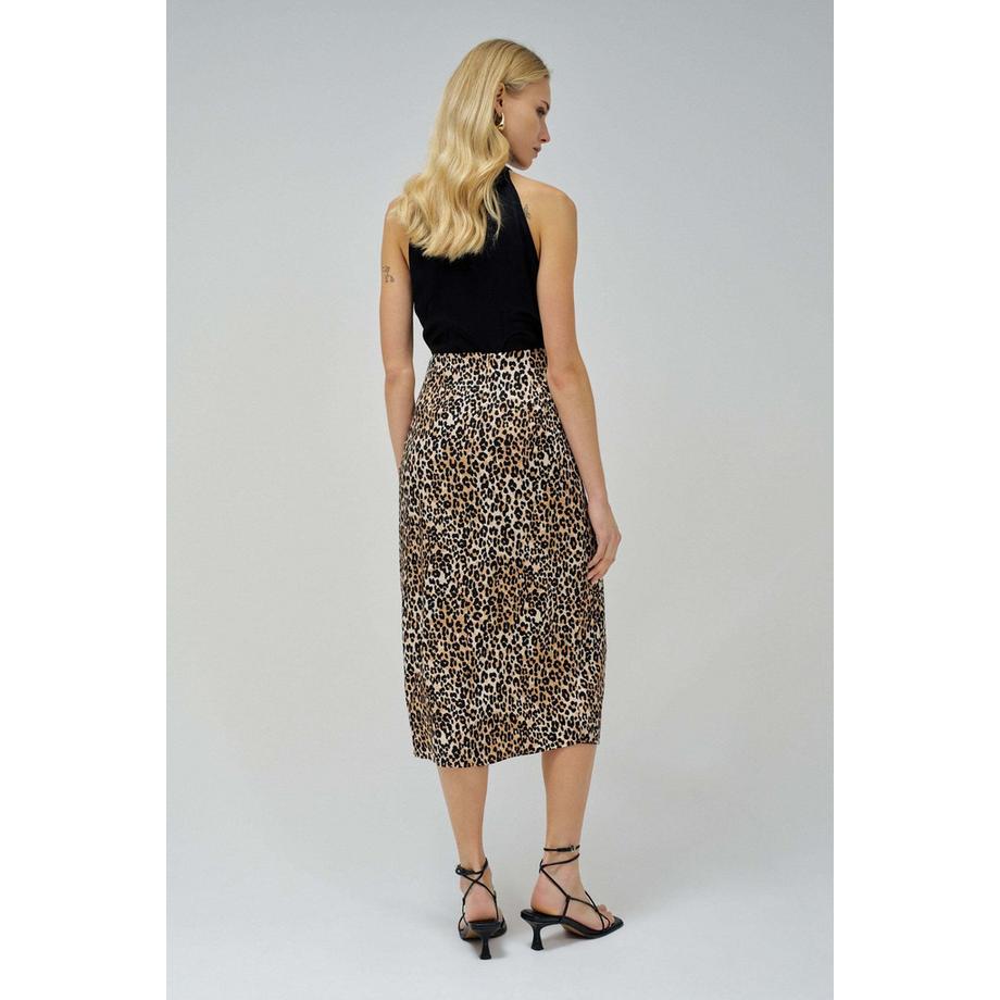 Salsa Gonna Midi Stampa Leopardata con Dettaglio Bottone  