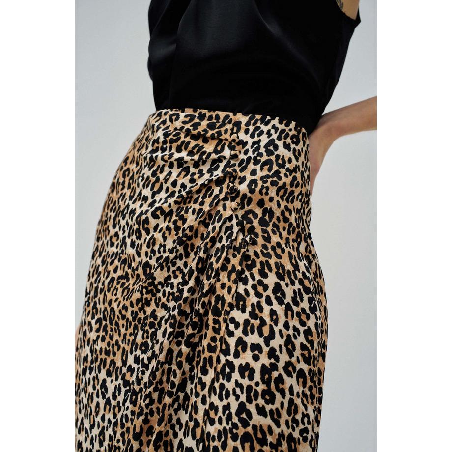 Salsa Gonna Midi Stampa Leopardata con Dettaglio Bottone  