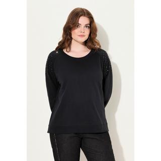 Ulla Popken  Sweat-shirt oversize, col rond et manches longues. Rivets fantaisie. 