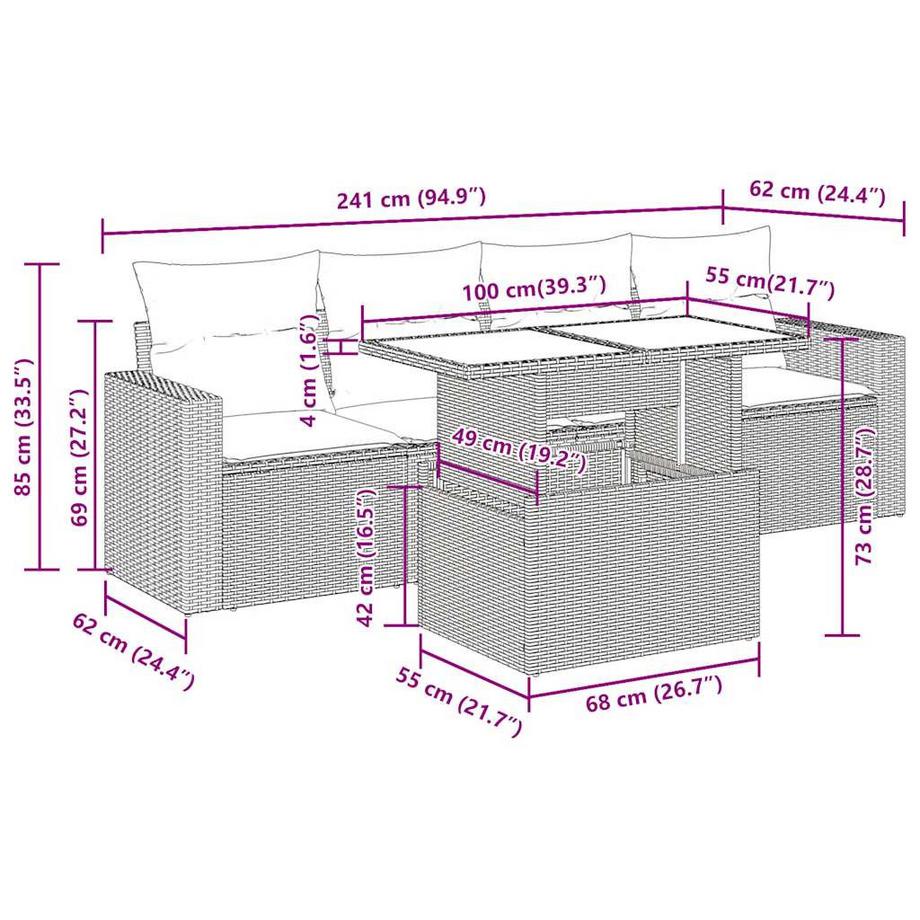 VidaXL Ensemble de canapés de jardin rotin synthétique  