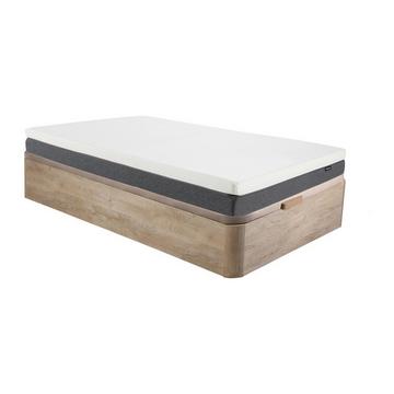 Ensemble 90 x 190 cm sommier coffre naturel clair + matelas mousse HD 7 zones et accueil mémoire de forme déhoussable ép.25cm - RIAU de YSMÉE