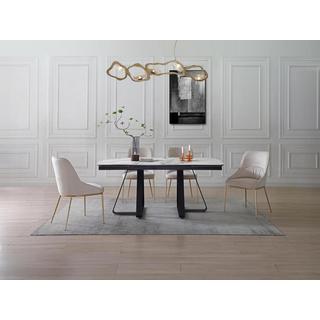 Vente-unique Table à manger extensible 6 à 10 personnes en verre trempé et céramique - Effet marbre blanc et noir - MARDONA  