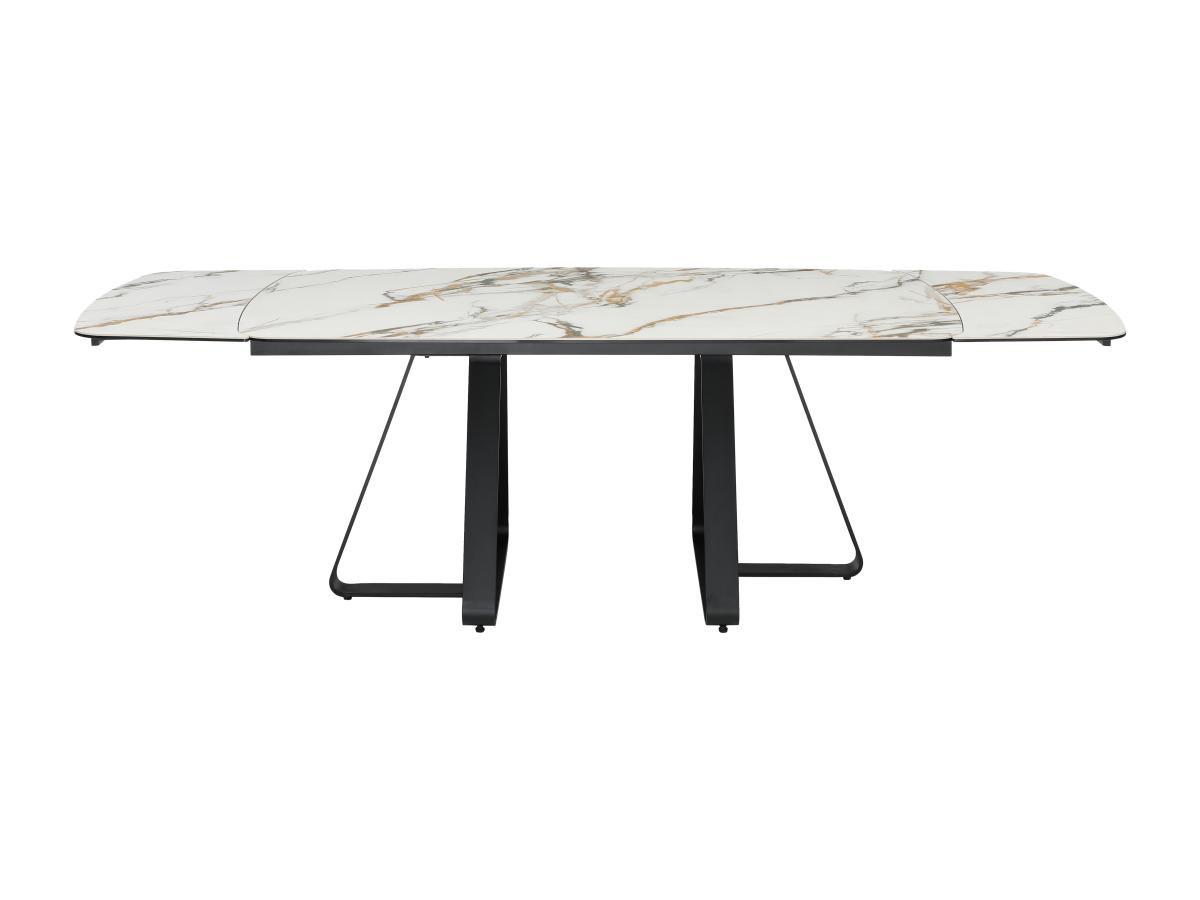 Vente-unique Table à manger extensible 6 à 10 personnes en verre trempé et céramique - Effet marbre blanc et noir - MARDONA  