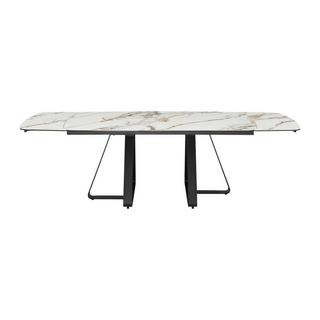 Vente-unique Table à manger extensible 6 à 10 personnes en verre trempé et céramique - Effet marbre blanc et noir - MARDONA  