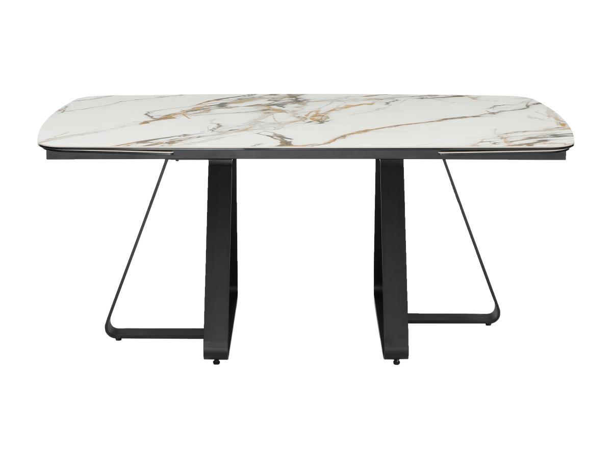 Vente-unique Table à manger extensible 6 à 10 personnes en verre trempé et céramique - Effet marbre blanc et noir - MARDONA  