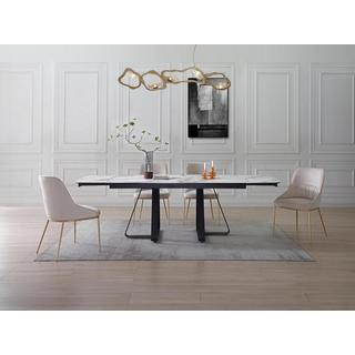 Vente-unique Table à manger extensible 6 à 10 personnes en verre trempé et céramique - Effet marbre blanc et noir - MARDONA  