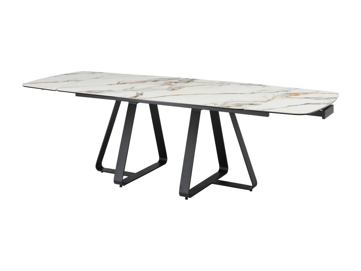 Vente-unique Table à manger extensible 6 à 10 personnes en verre trempé et céramique - Effet marbre blanc et noir - MARDONA  