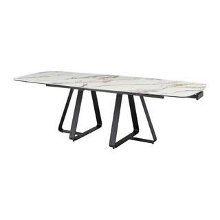 Vente-unique Table à manger extensible 6 à 10 personnes en verre trempé et céramique - Effet marbre blanc et noir - MARDONA  