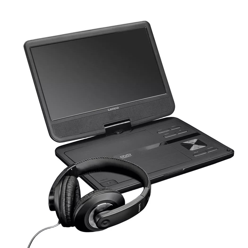 Lenco DVP-1010BK Portable DVD Player with 10" Swivel Screen Earphone/SD Card/USB/AV-in/AV-out, Direct Play in Formats AVI/RMVB/MP3/JPEG - Black