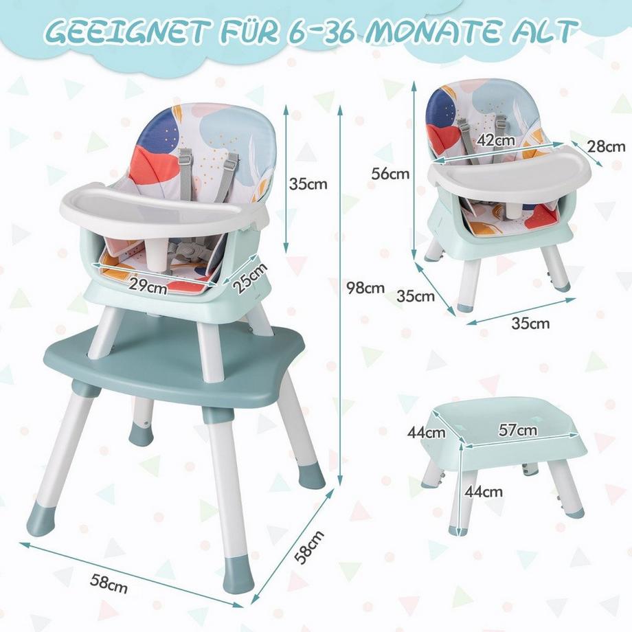 Northix  Chaise haute convertible 6 en 1 pour bébé 