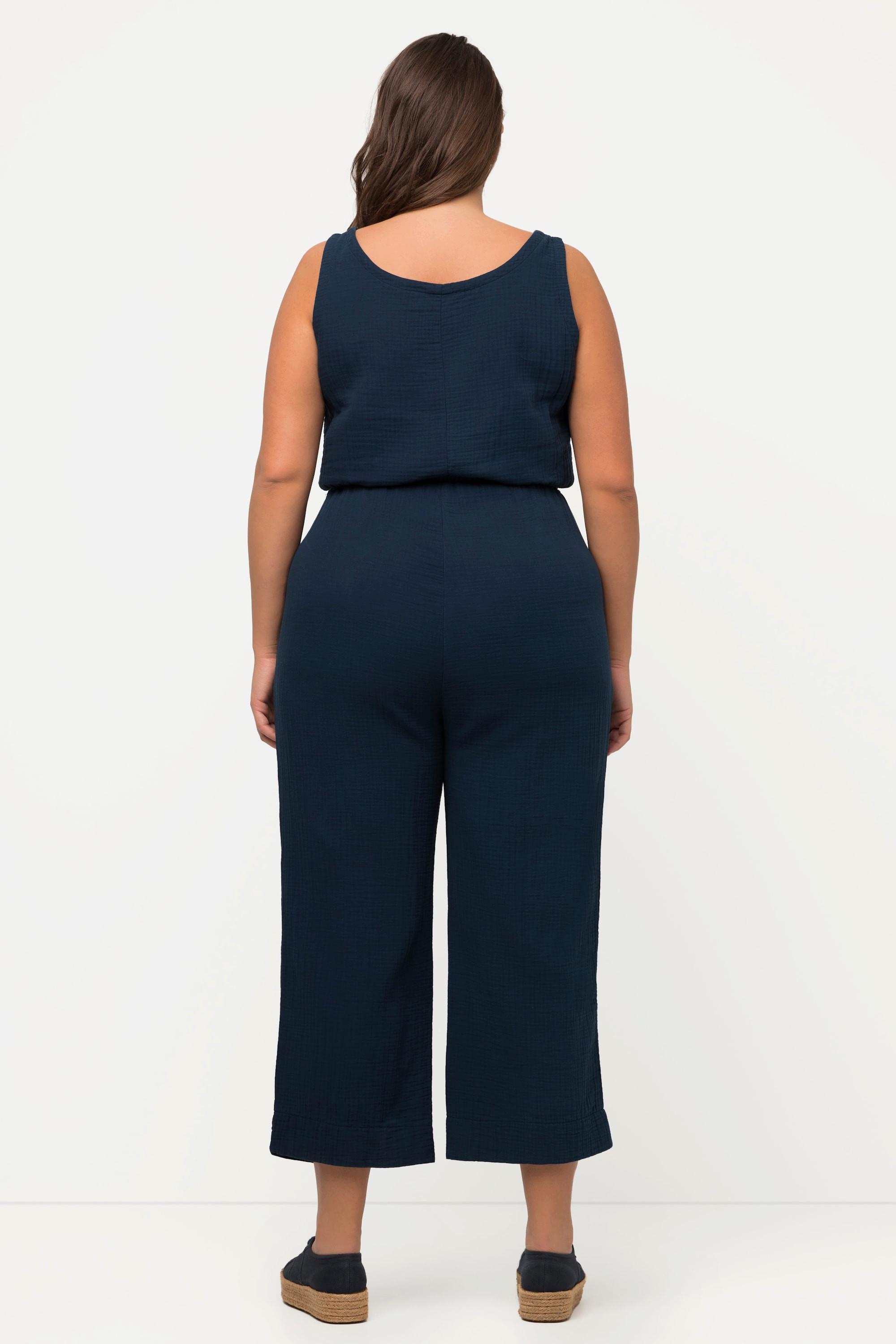 Ulla Popken  Jumpsuit, 7/8-Länge, Musselin, V-Ausschnitt, ärmellos 