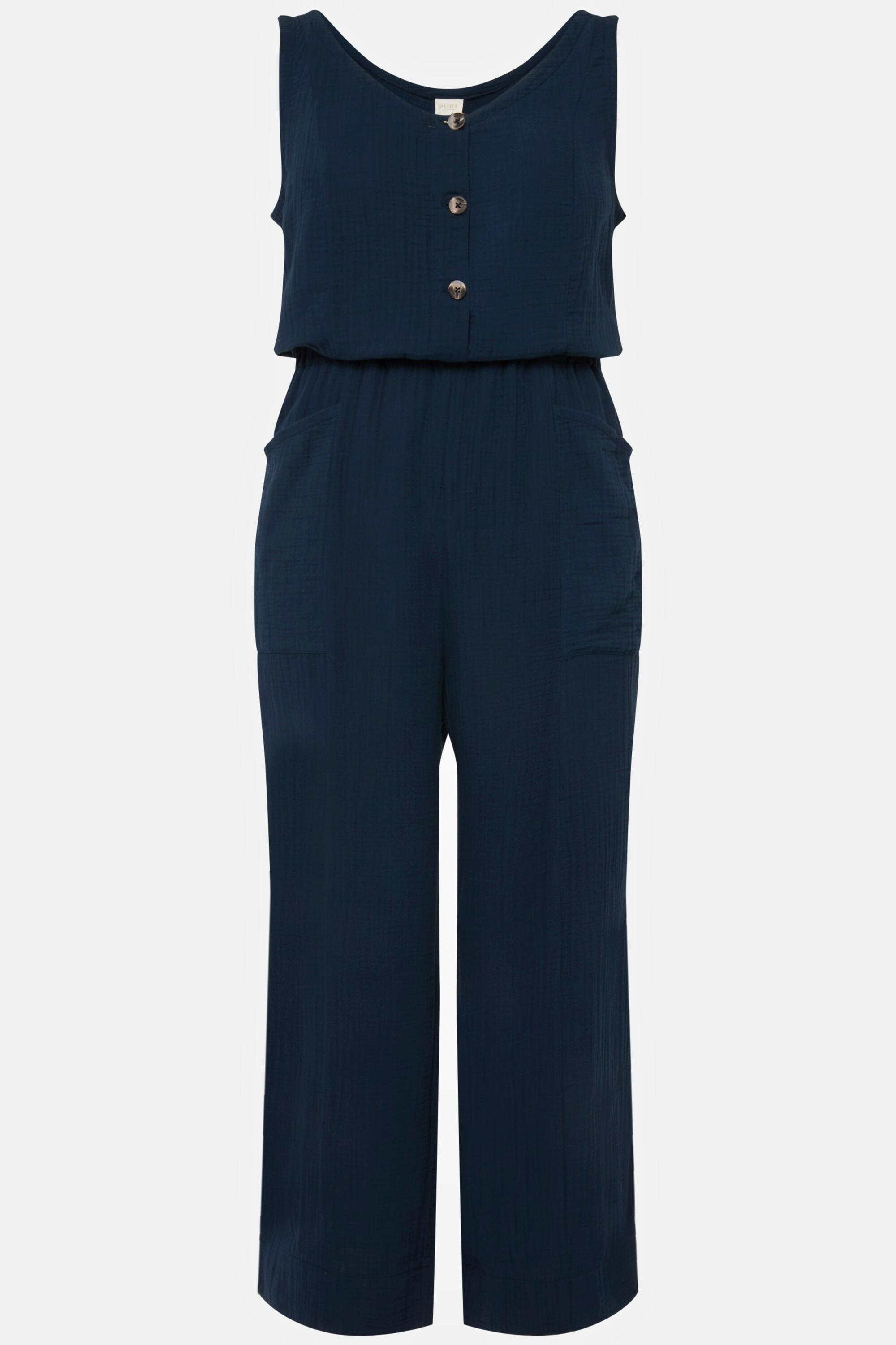 Ulla Popken  Jumpsuit, 7/8-Länge, Musselin, V-Ausschnitt, ärmellos 