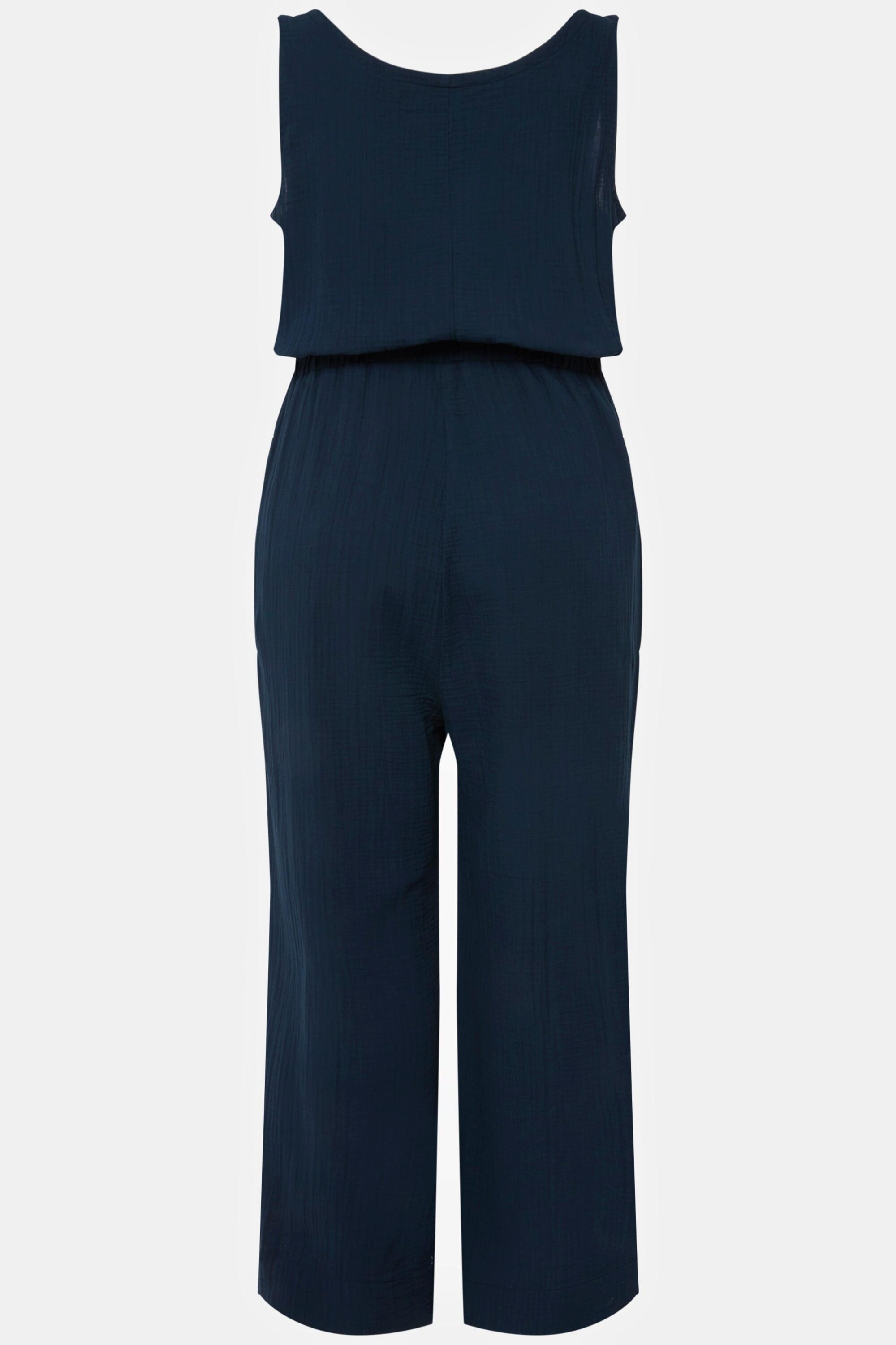 Ulla Popken  Jumpsuit, 7/8-Länge, Musselin, V-Ausschnitt, ärmellos 