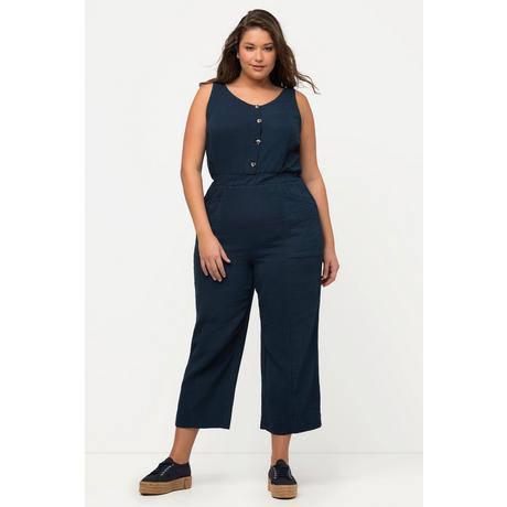 Ulla Popken  Jumpsuit, 7/8-Länge, Musselin, V-Ausschnitt, ärmellos 