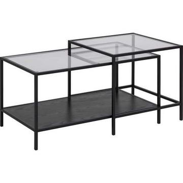 Set de table basse Multiple verre Bronx étagères 6 mm mélaminé frêne noir 90x55x50cm