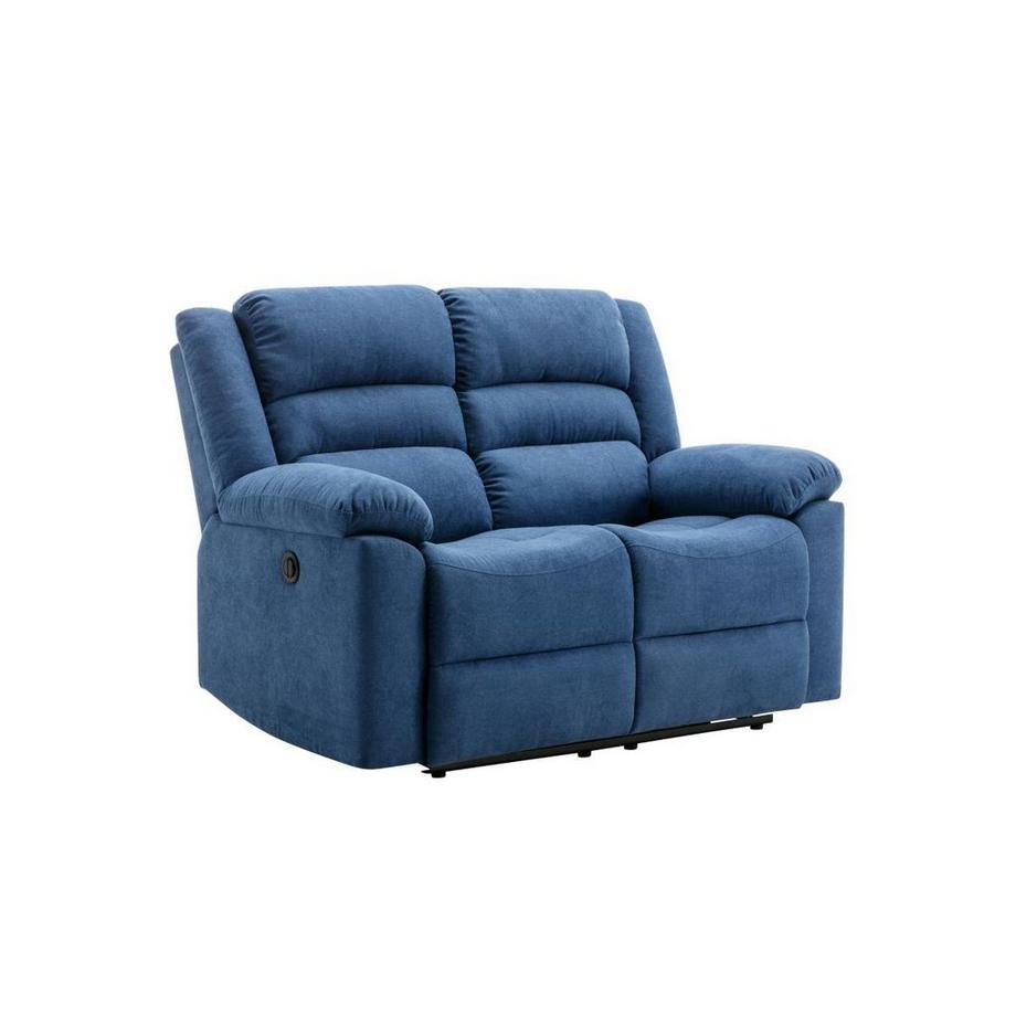 Vente-unique Canapé 2 places relax électrique en tissu bleu BUROLO  