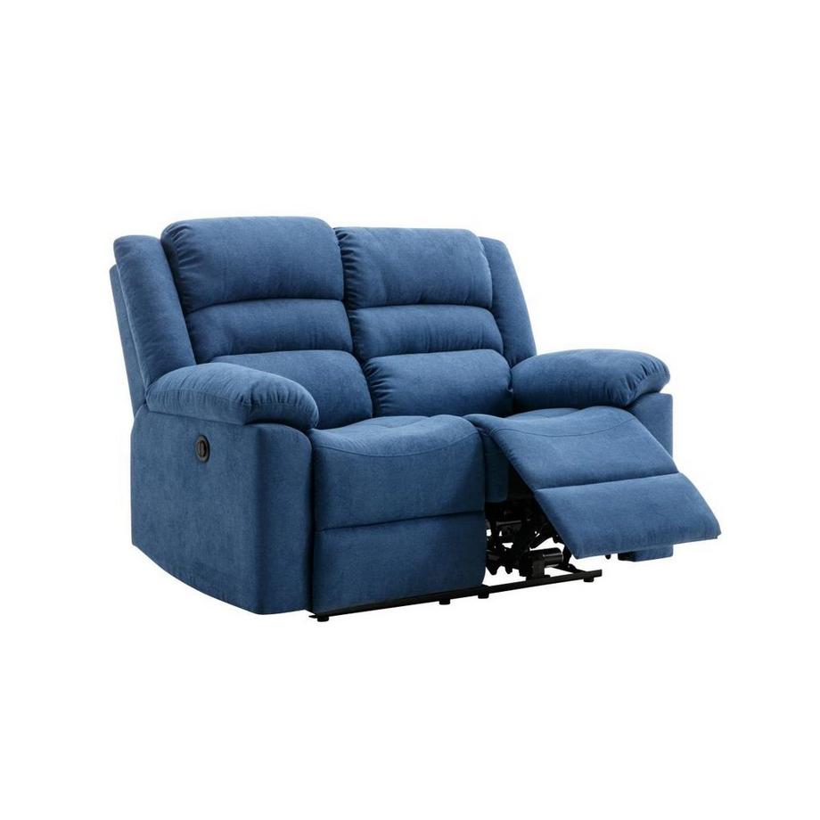 Vente-unique Canapé 2 places relax électrique en tissu bleu BUROLO  