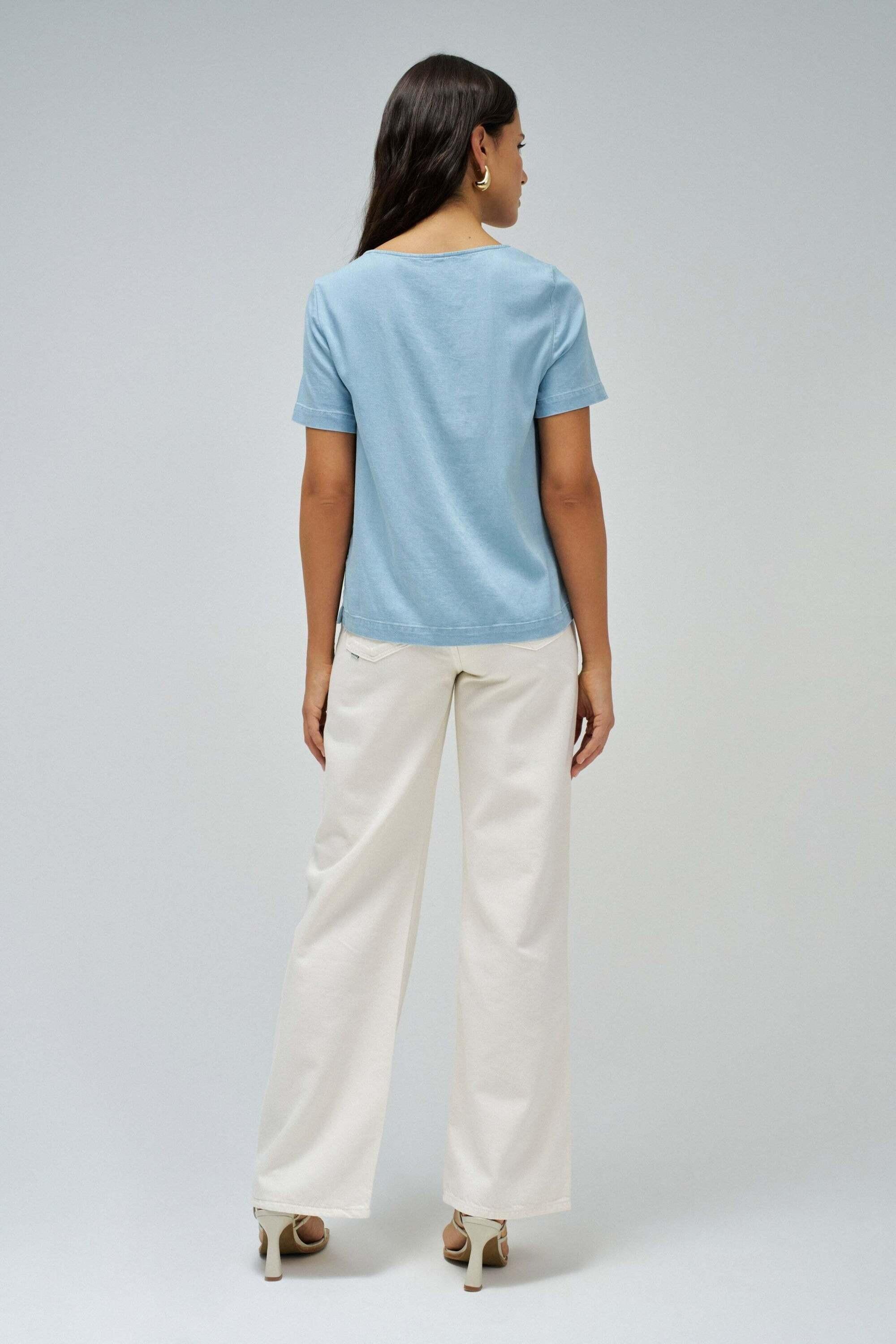 Salsa Lightdenim Metallic Detail Kurzarmbluse  