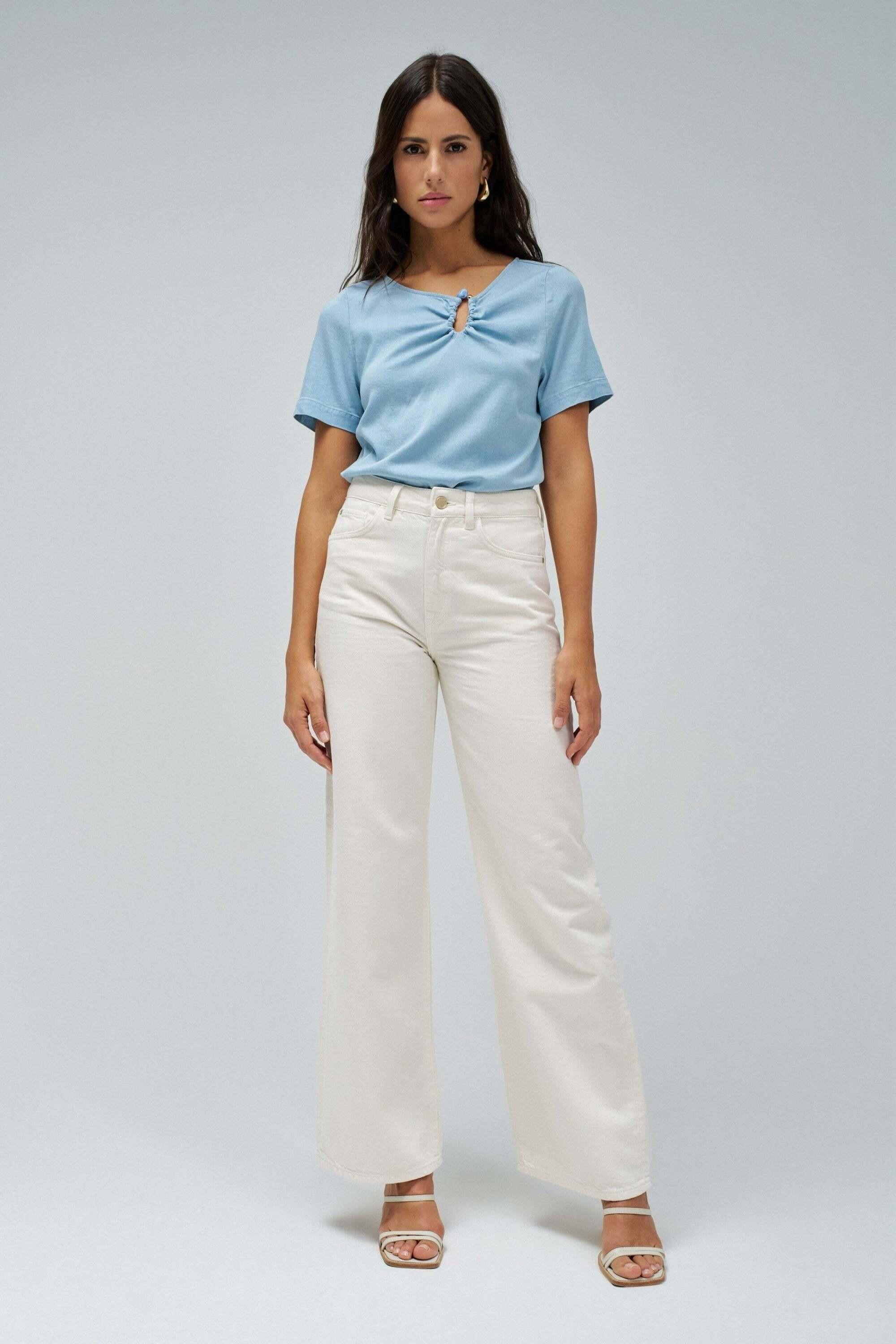 Salsa Lightdenim Metallic Detail Kurzarmbluse  