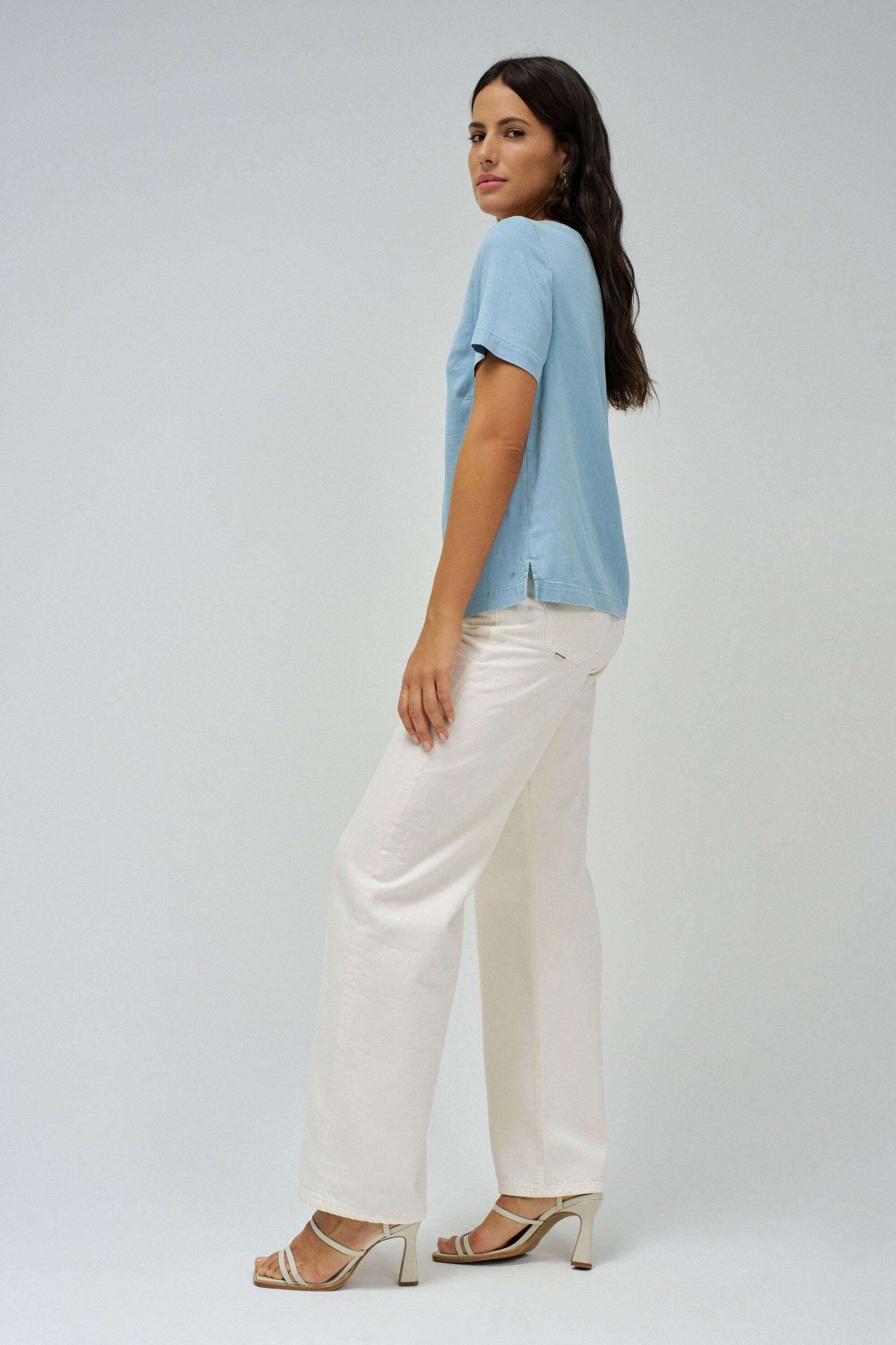 Salsa Lightdenim Metallic Detail Kurzarmbluse  