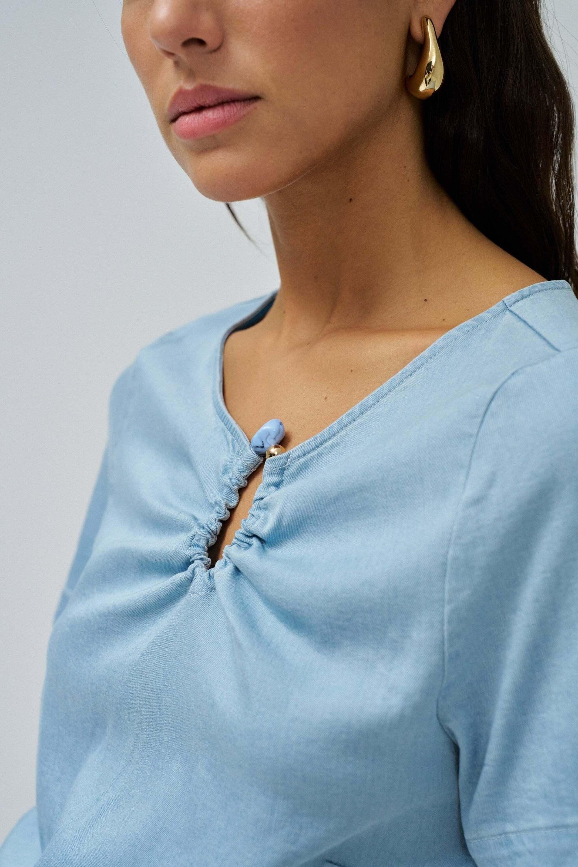 Salsa Lightdenim Metallic Detail Kurzarmbluse  