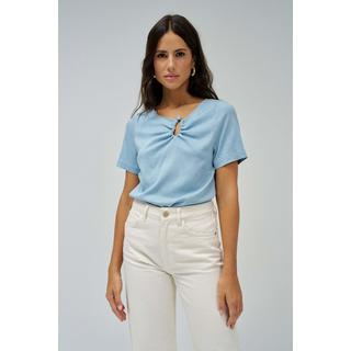 Salsa Lightdenim Metallic Detail Kurzarmbluse  