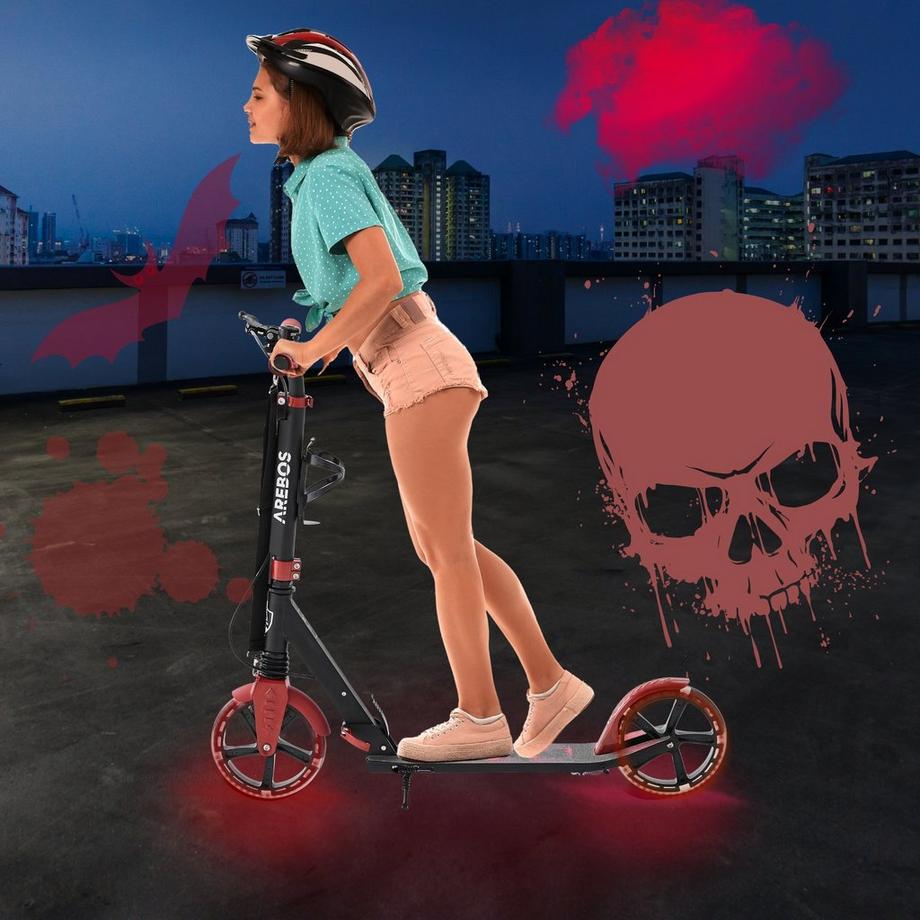 Arebos  Tretroller Scooter Kickroller Cityroller | bis 100 kg | mit LED Reifen 