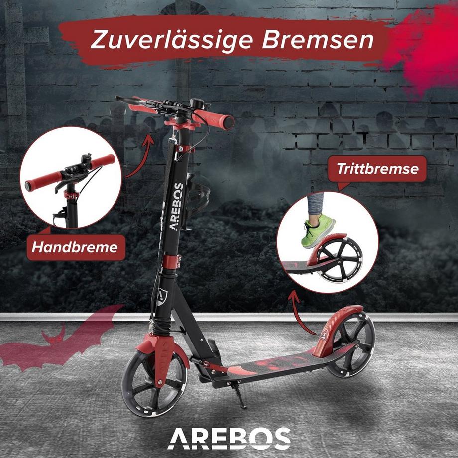 Arebos  Tretroller Scooter Kickroller Cityroller | bis 100 kg | mit LED Reifen 