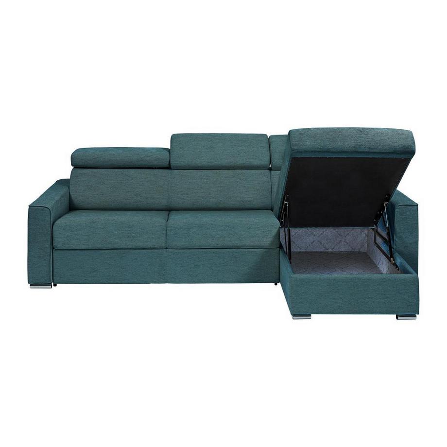 Vente-unique Ecksofa mit Matratze - Ecke wechselbar - Stoff - Blau - Liegefläche mit Lattenrost mit breiten Latten 160 cm - Matratze 18 cm - VIZIR  