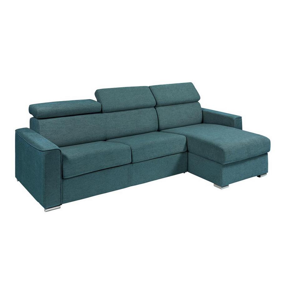 Vente-unique Ecksofa mit Matratze - Ecke wechselbar - Stoff - Blau - Liegefläche mit Lattenrost mit breiten Latten 160 cm - Matratze 18 cm - VIZIR  