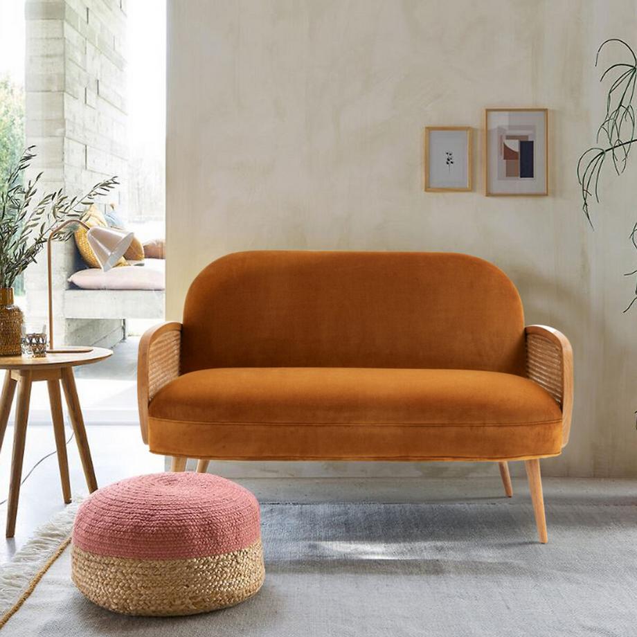 La Redoute Intérieurs Canapé velours et cannage  