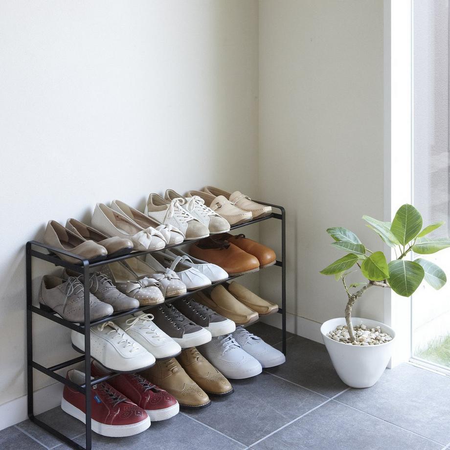 Calicosy Schwarzes Schuhregal, ausziehbar, 3 Ebenen - L41-70 cm  