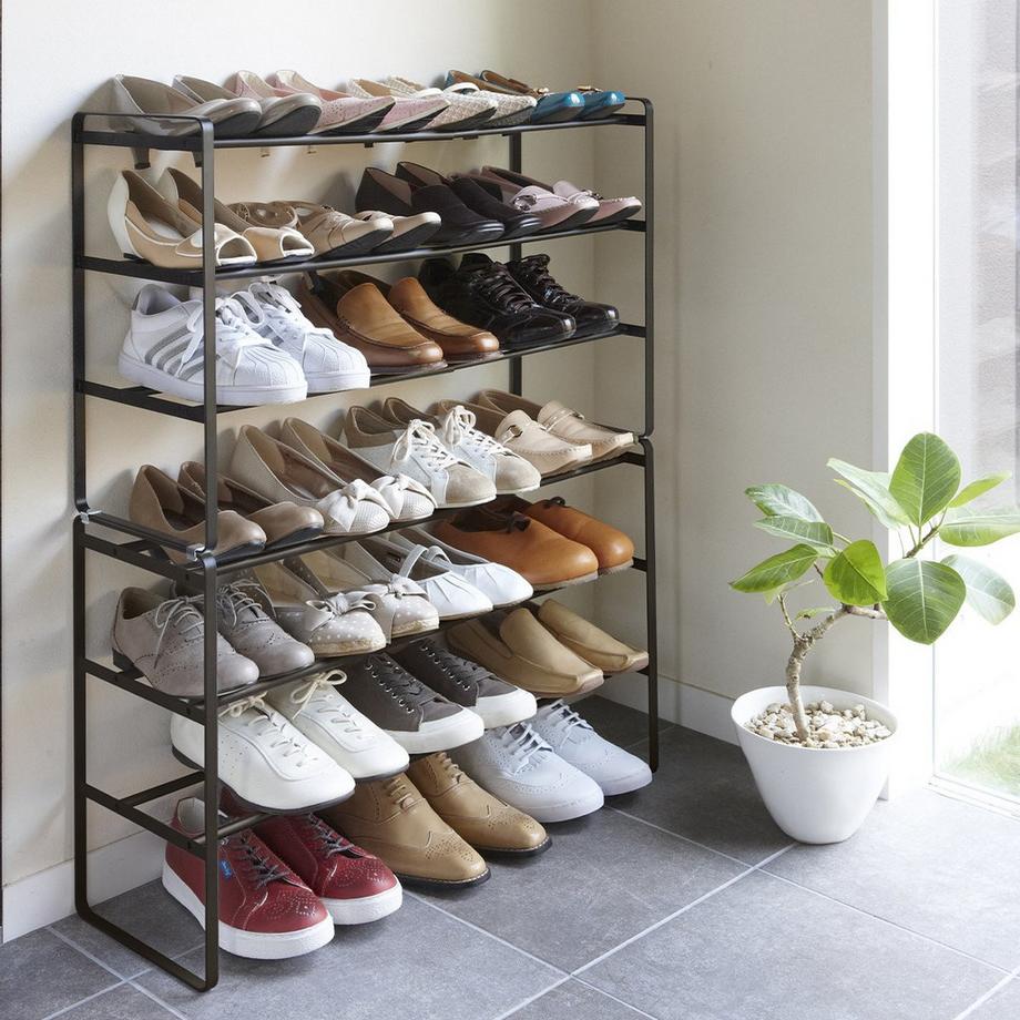 Calicosy Schwarzes Schuhregal, ausziehbar, 3 Ebenen - L41-70 cm  