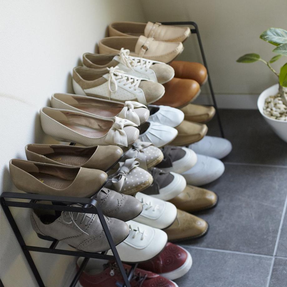 Calicosy Schwarzes Schuhregal, ausziehbar, 3 Ebenen - L41-70 cm  