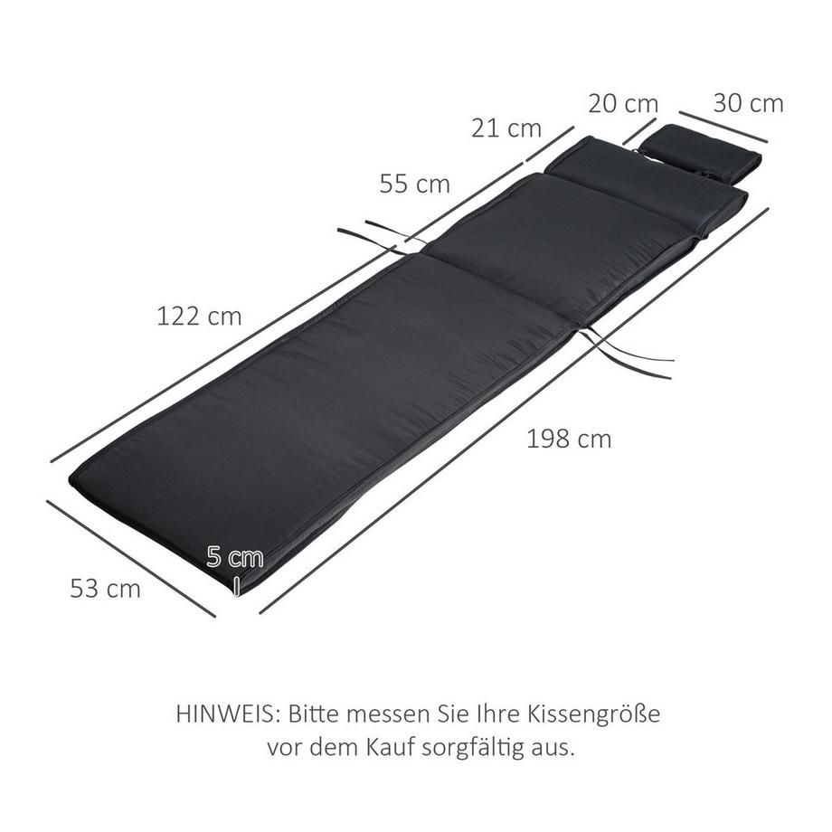 Northio Coussin De Chaise Longue Coussin De Chaise Longue De Jardin Avec Taie D'Oreiller Amovible Polyester + Fibre De Coton Gris 198 X 53 X 5 Cm  