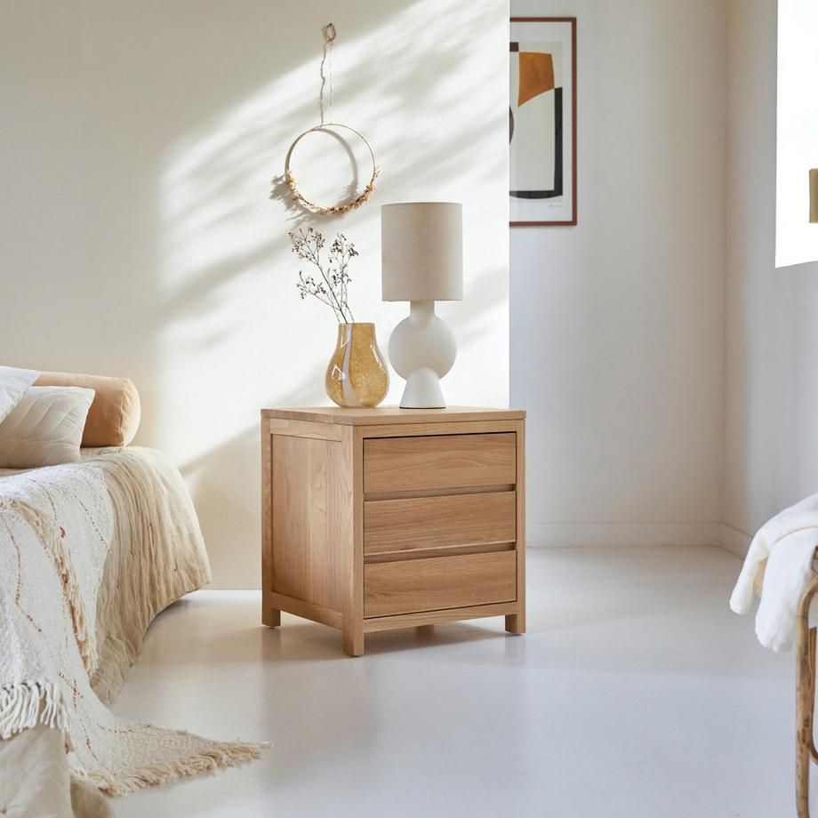 Tikamoon Nachttisch aus massivem Eichenholz mit 3 Schubladen Eden  