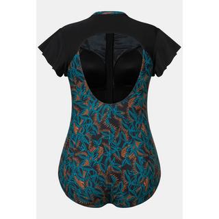 Ulla Popken  Maillot de bain à bonnets souples. Manches papillon et fermeture zippée. Matière recyclée. 