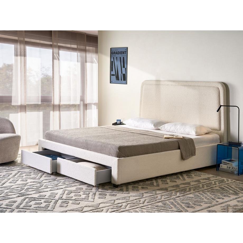 Beliani Lit avec tiroirs de rangement en Bouclé Scandinave SARDENT  