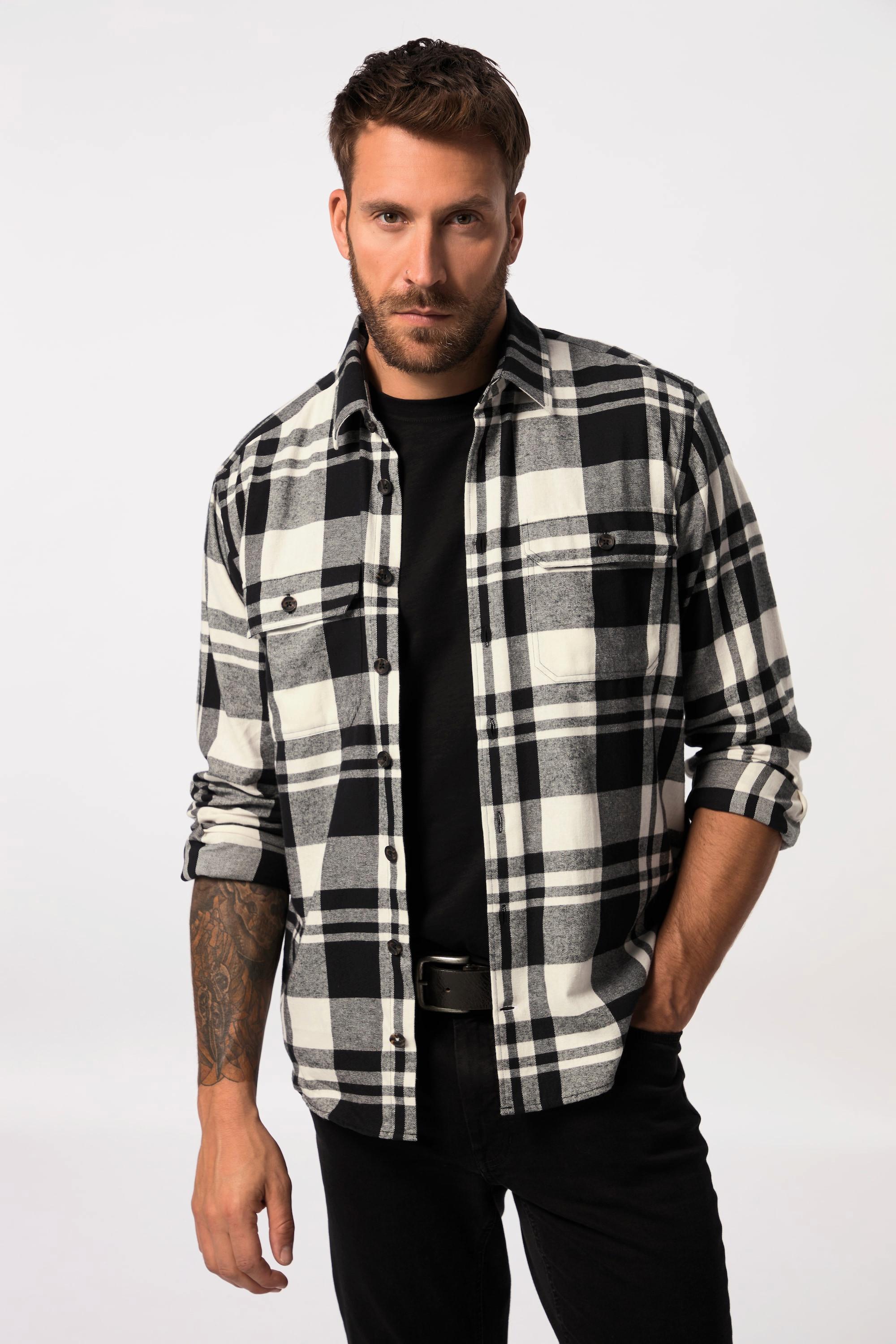 JP1880  Chemise en flanelle à carreaux, manches longues et col Kent Coupe Modern Fit, Tall 